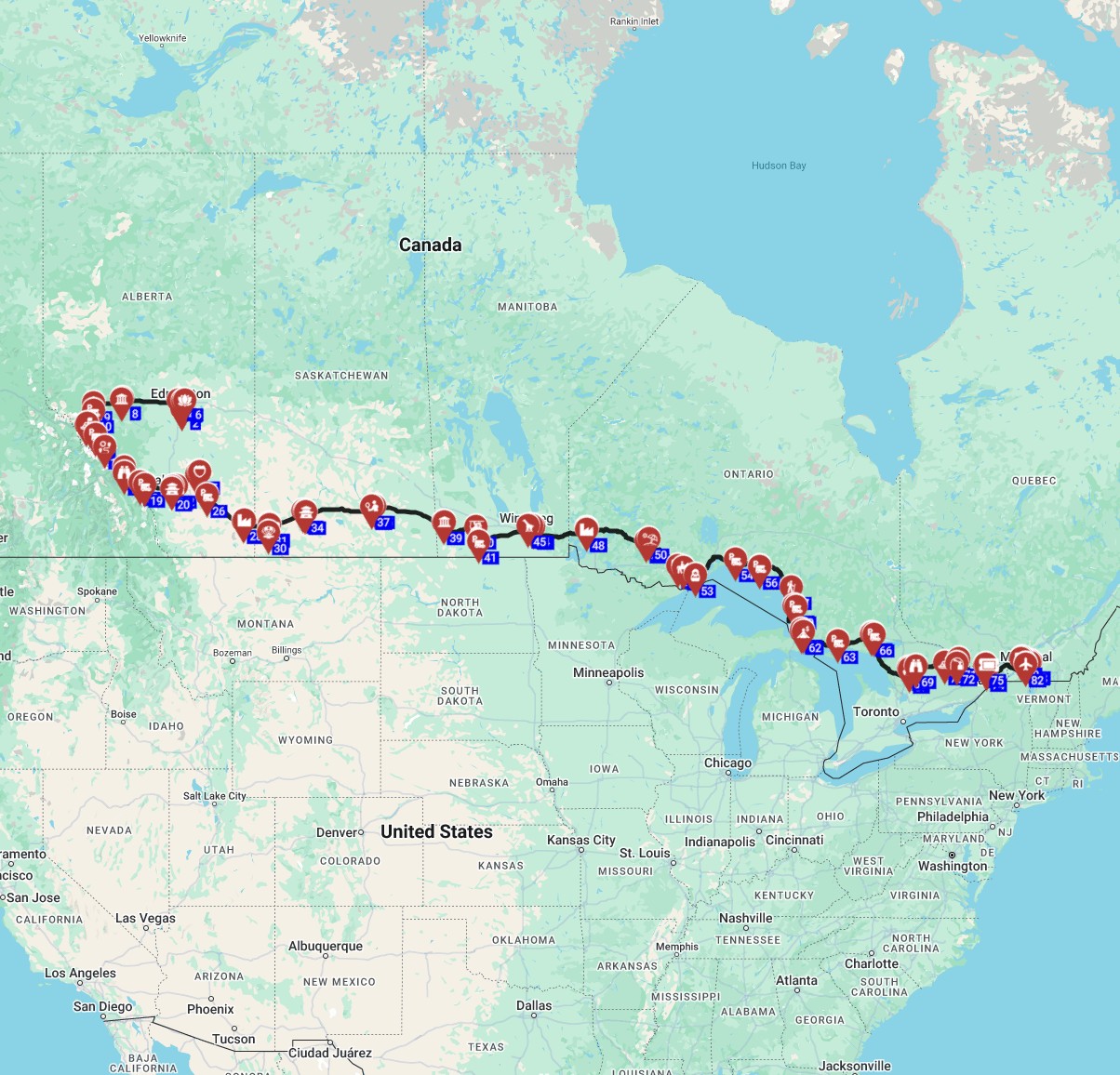 Canada RV trip from Edmonton to Montreal motorhome route plan for camper